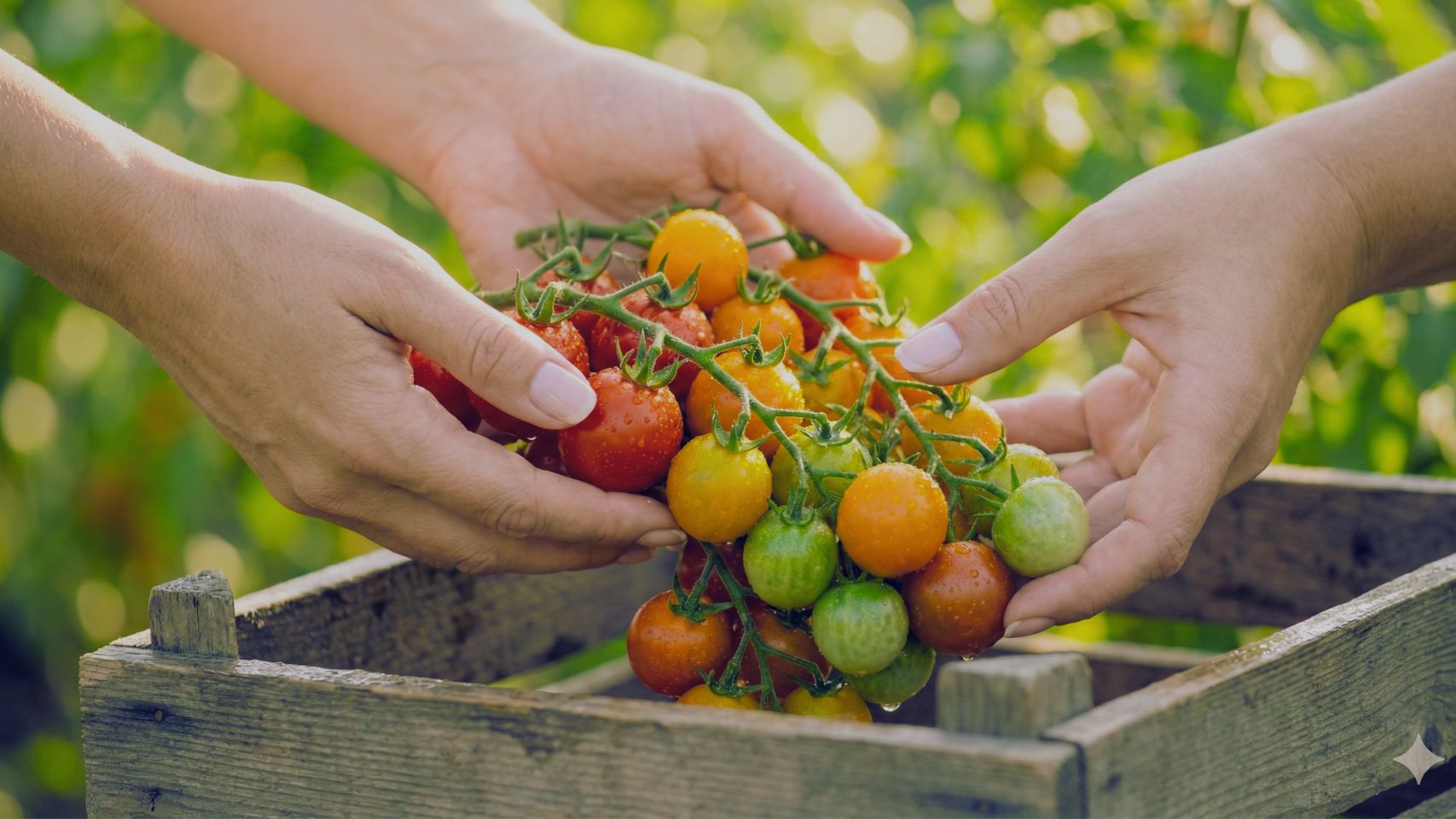 Χέρια που κρατούν φρεσκοκομμένα βιολογικά λαχανικά απευθείας από το χωράφι σε farm-to-event εκδήλωση.